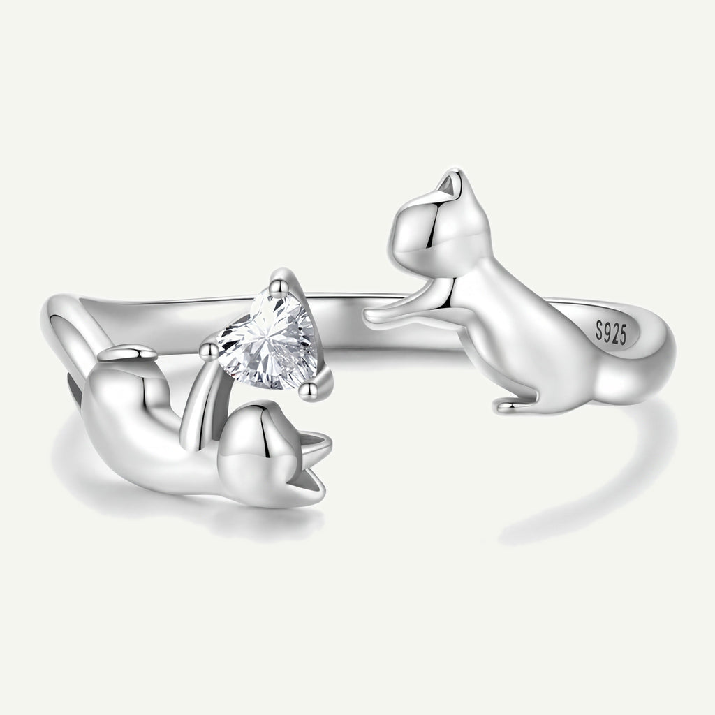 Playing Cats 925 Sterling Silver Ring