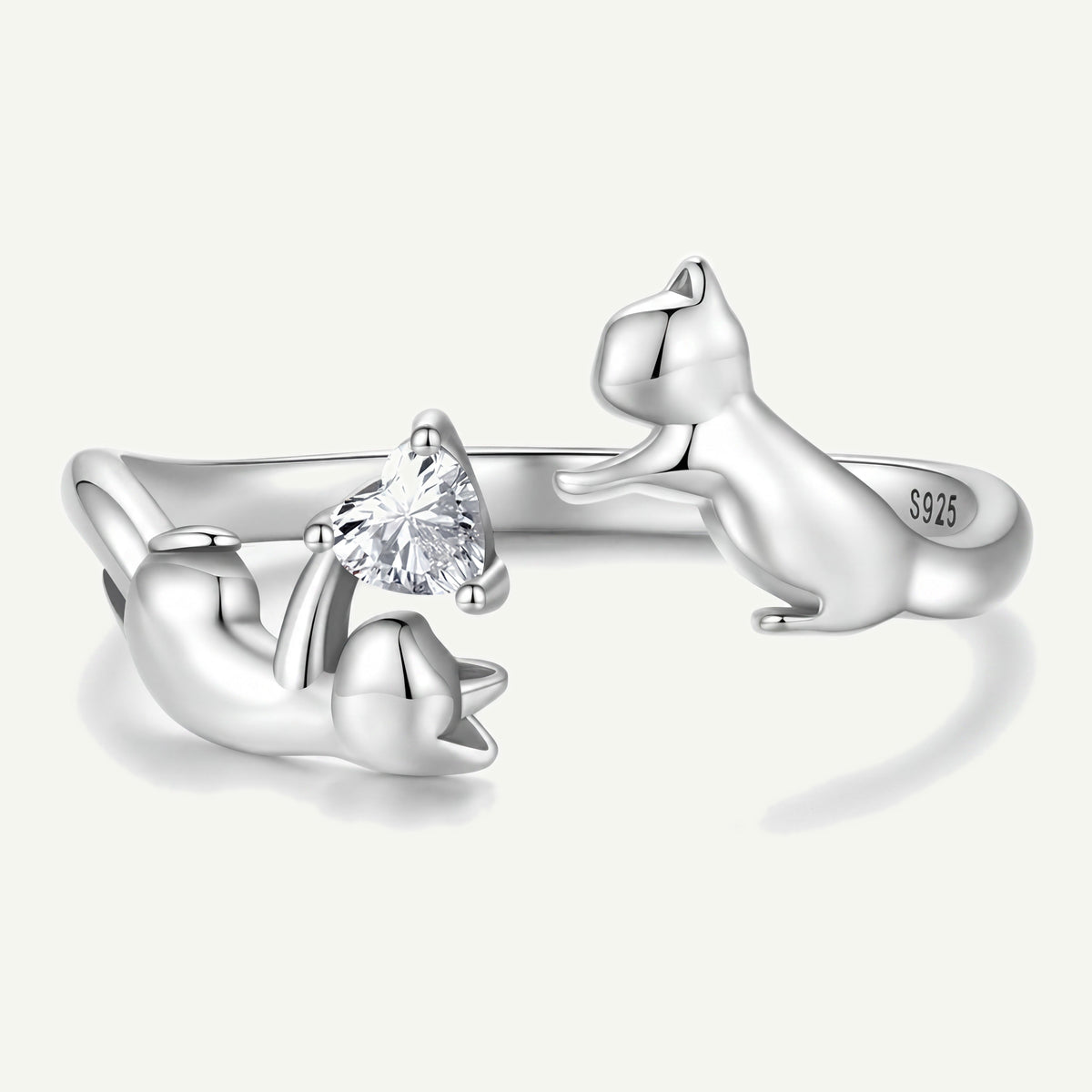 Playing Cats 925 Sterling Silver Ring