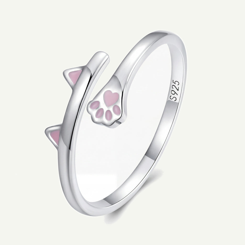 Cat Ears and Paw S925 Sterling Silver Ring