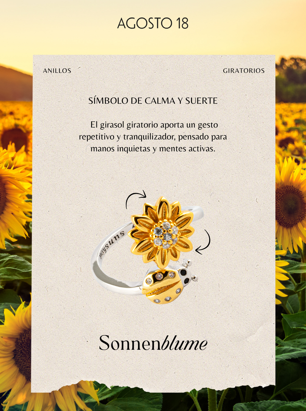 You Are My Sunshine S925 Silver Ladybug Anti-Stress Ring