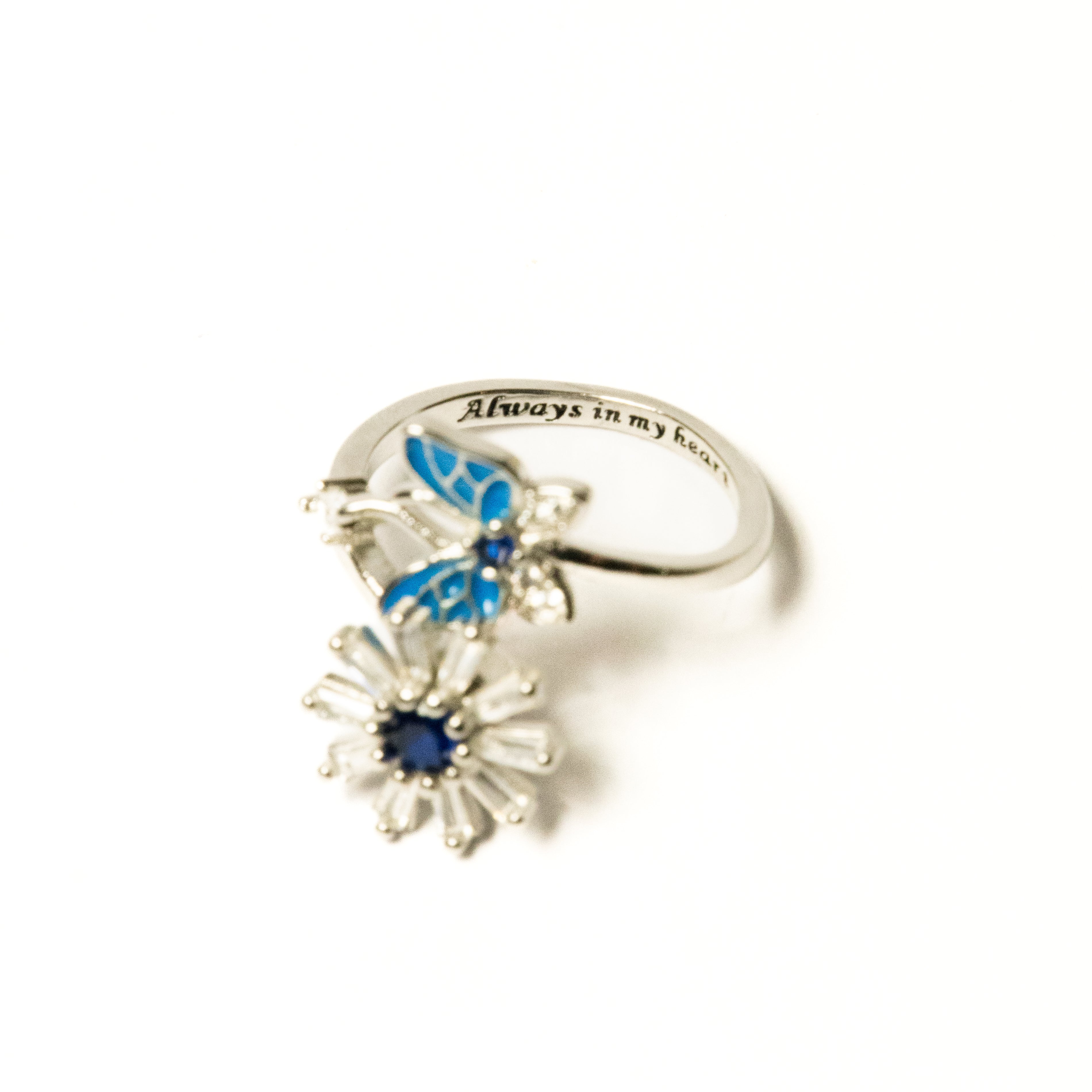 You're Always in my Heart Butterfly & Flower Rotating Ring