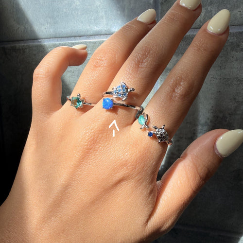 Aqua Turtle 925 Sterling Silver Ring