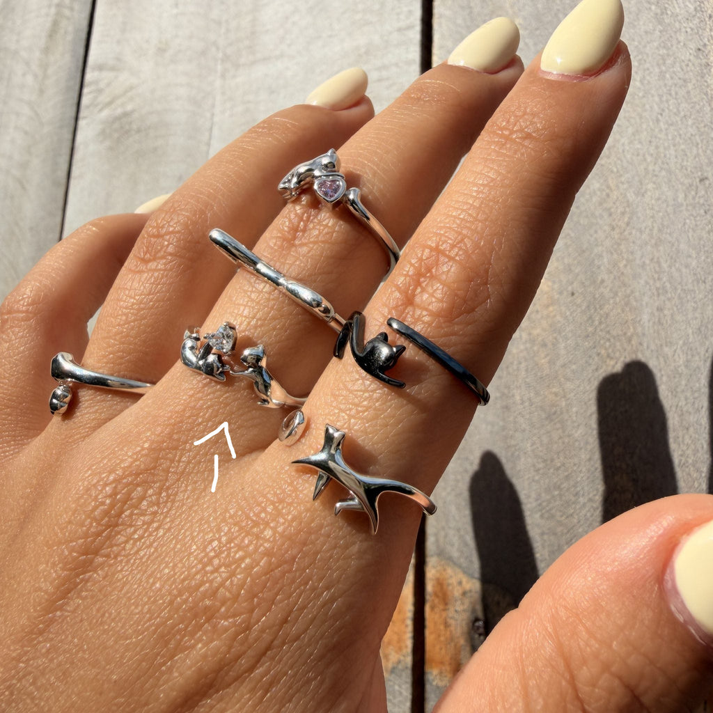 Playing Cats 925 Sterling Silver Ring