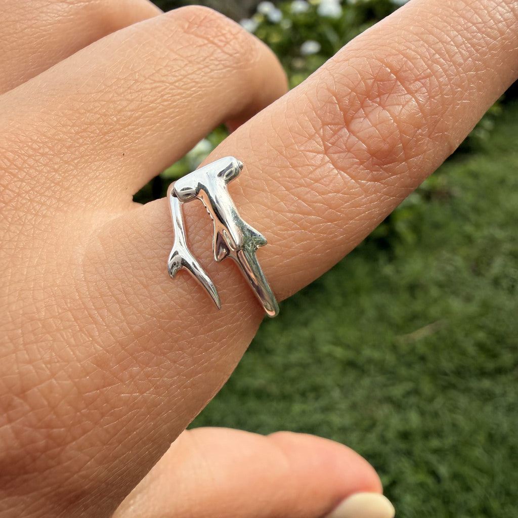 S925 Sterling Silver Hammerhead Shark Open Ring
