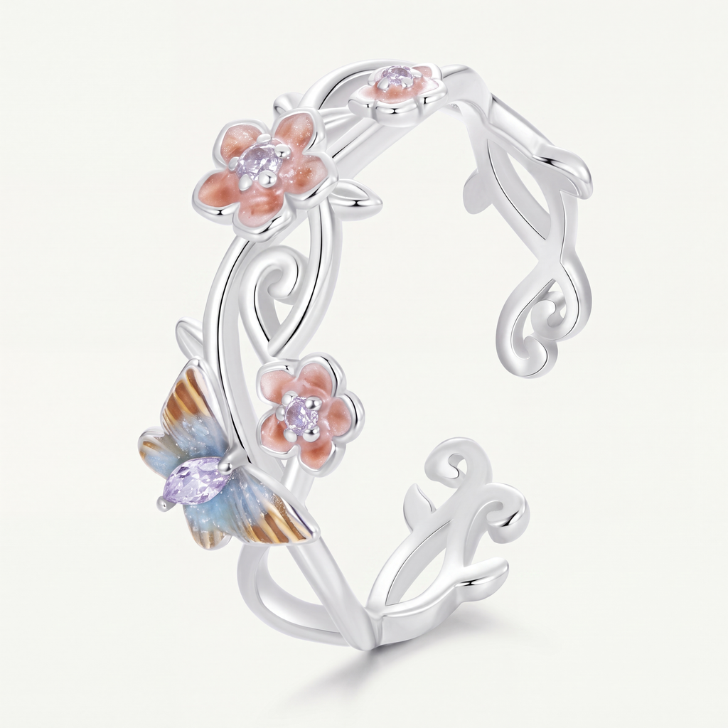 Cherry Blossom And Butterfly 925 Sterling Silver