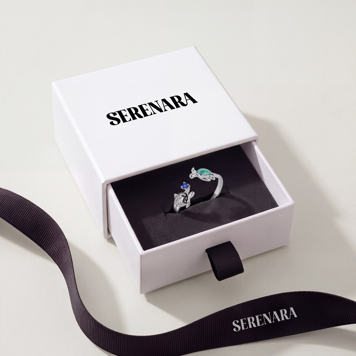Aqua Turtle 925 ring in Serenara gift box