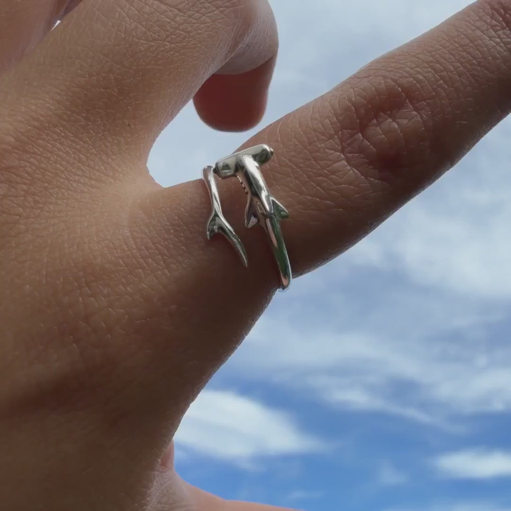 S925 Sterling Silver Hammerhead Shark Open Ring