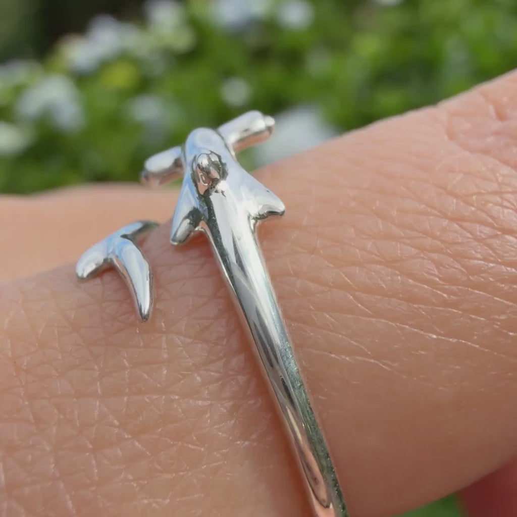 S925 Sterling Silver Hammerhead Shark Open Ring